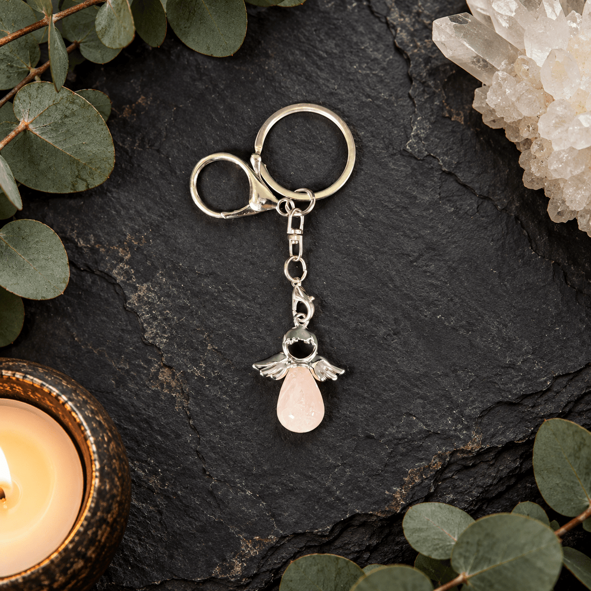 Rose Quartz Angel Gemstone Keyring