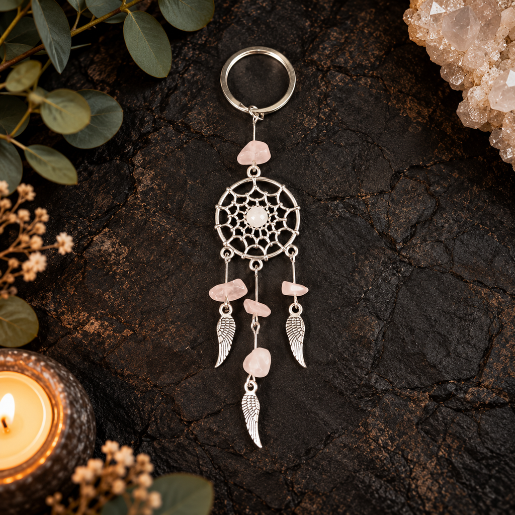Rose Quartz Dreamcatcher Gemstone Keyring