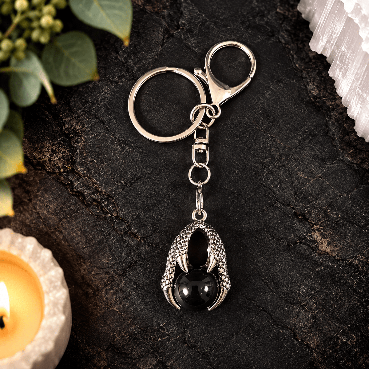 Black Obsidian Dragon Claw Gemstone Keyring
