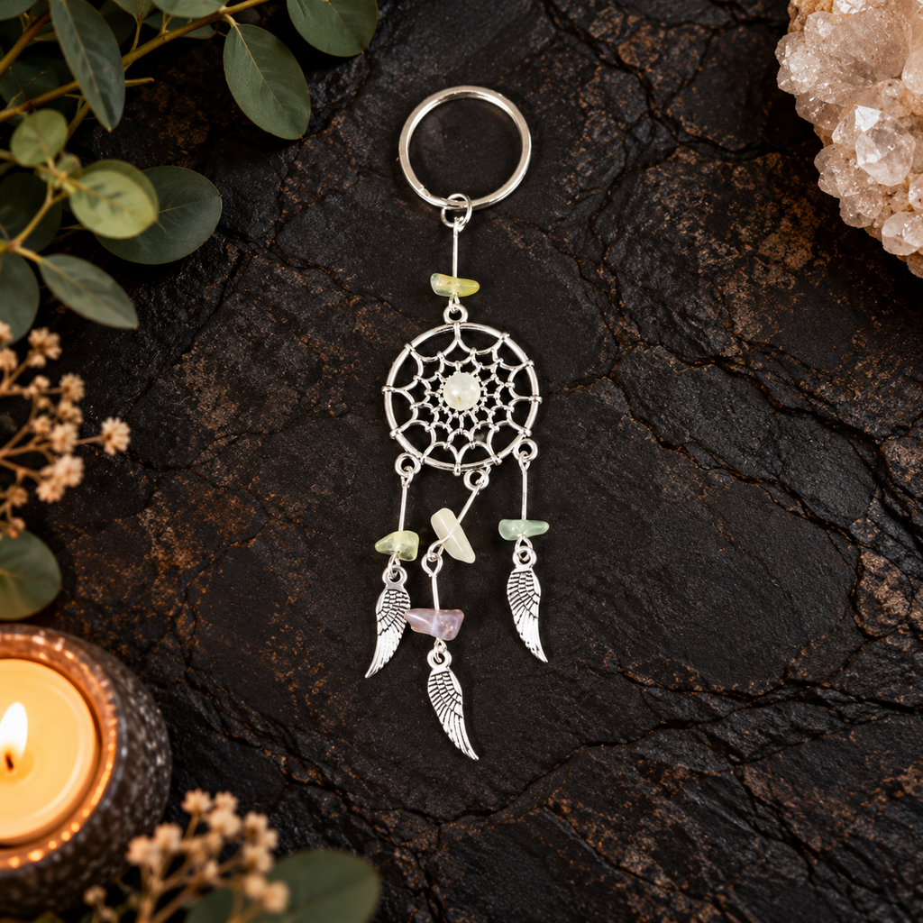 Fluorite Dreamcatcher Gemstone Keyring