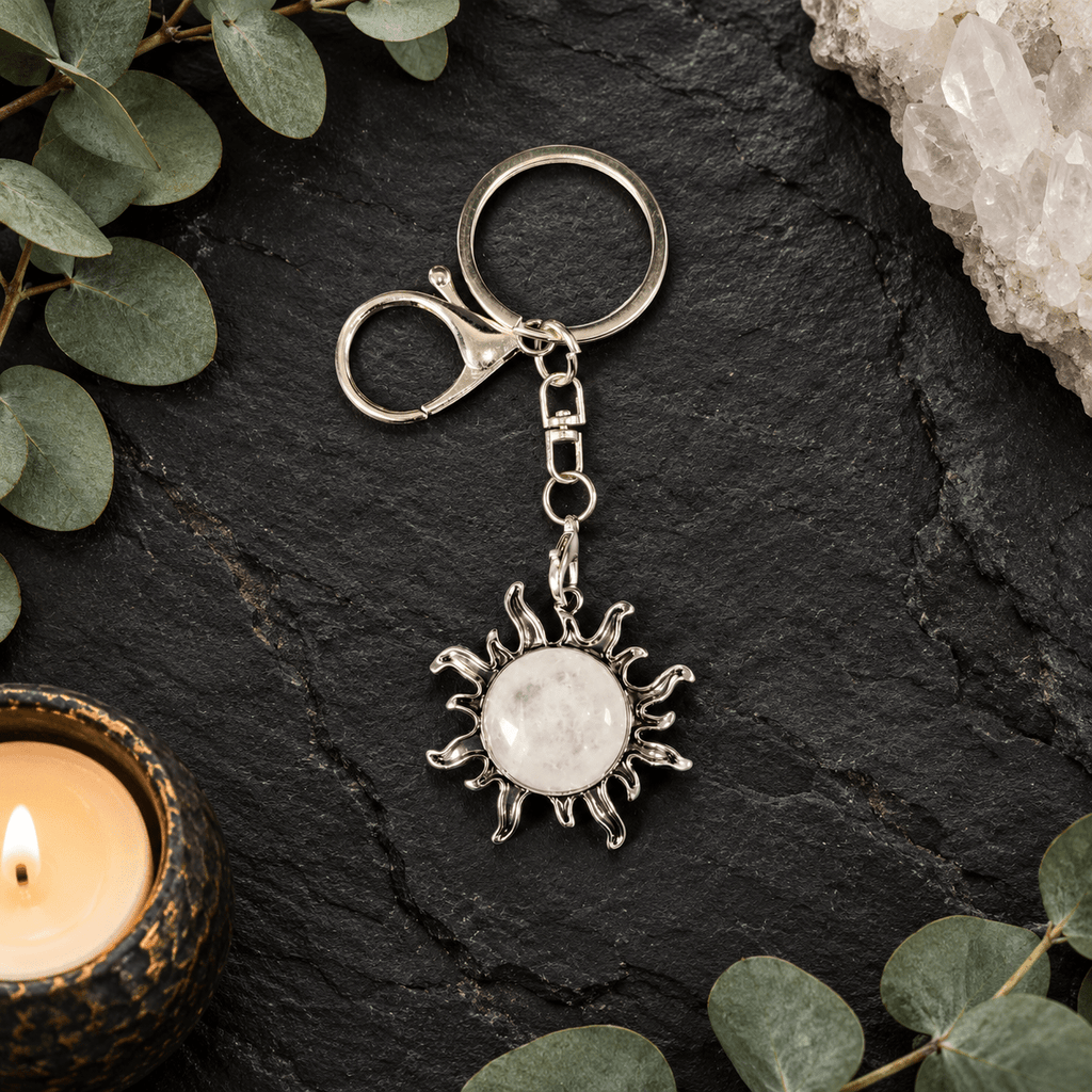 Clear Quartz Sun Gemstone Keyring