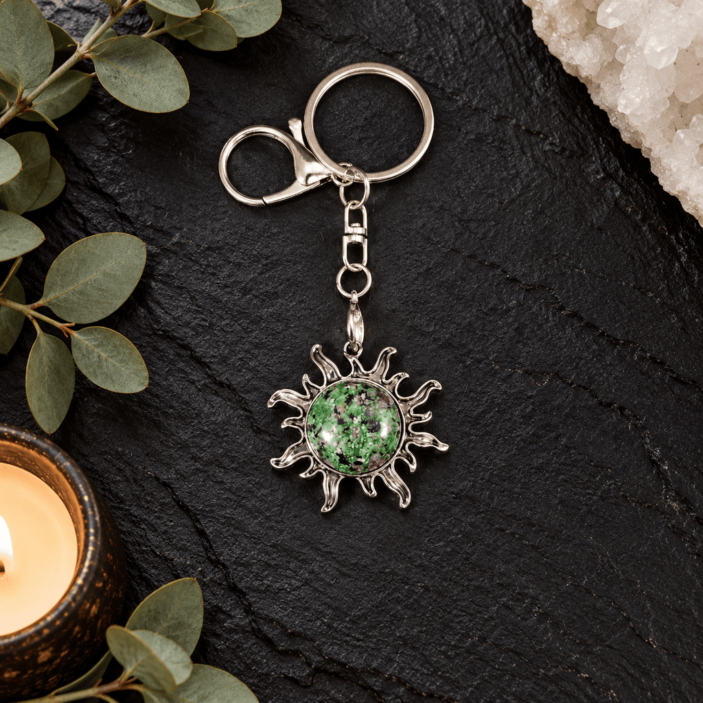 Ruby Zoisite Sun Gemstone Keyring