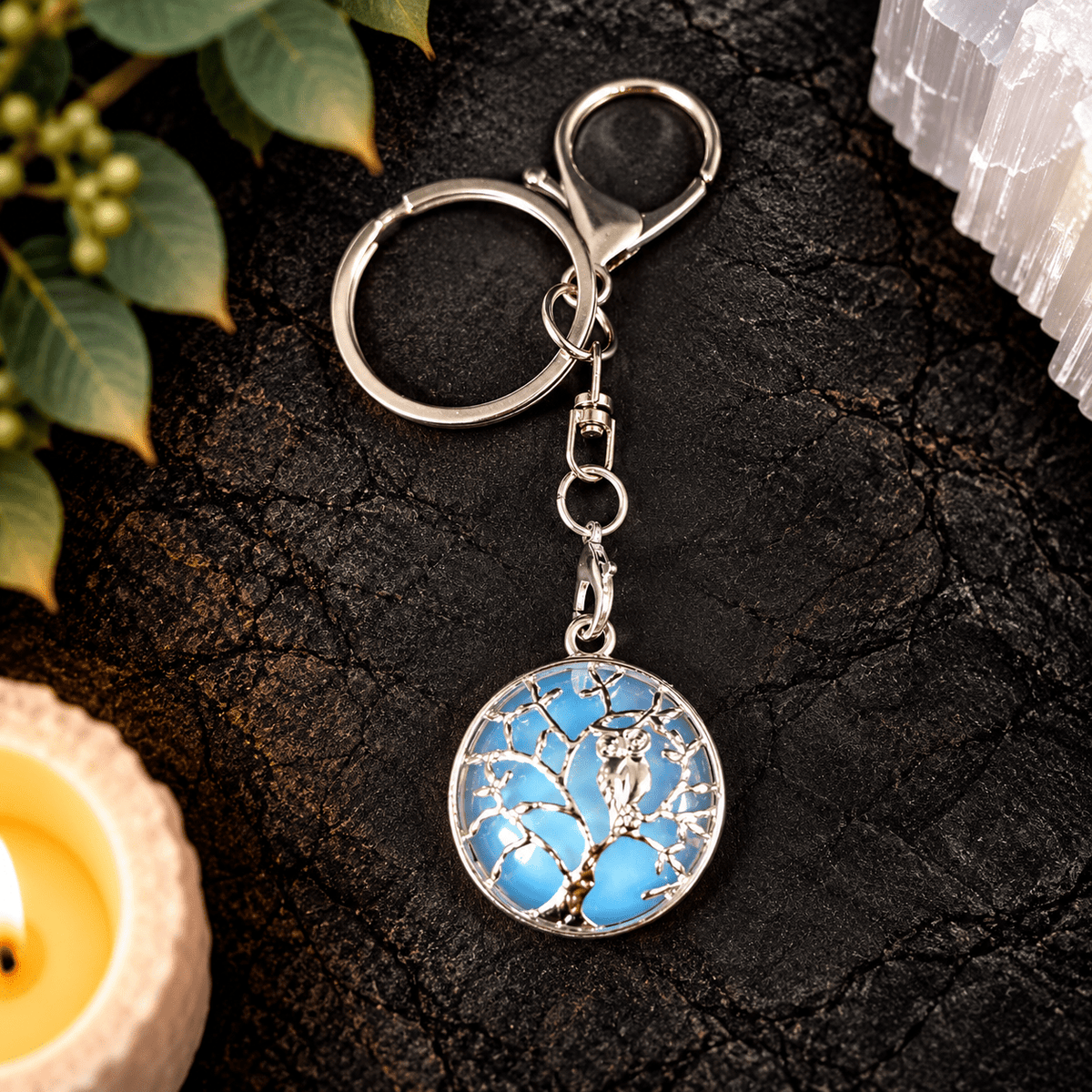 Opalite Owl Gemstone Keyring