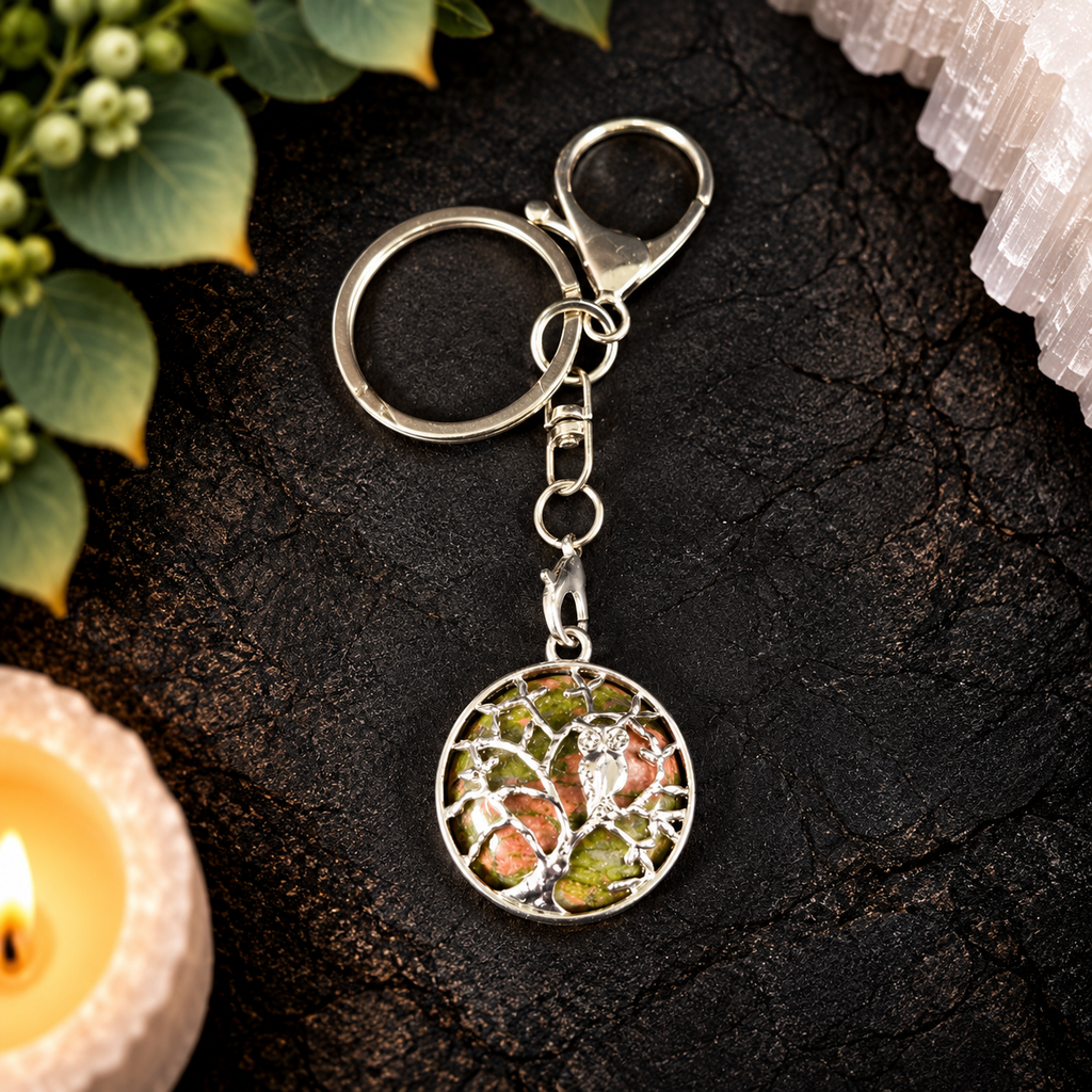 Unakite Owl Keyring