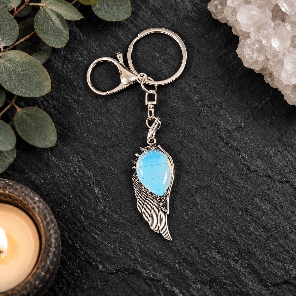 Opalite Angel Wing Gemstone Keyring