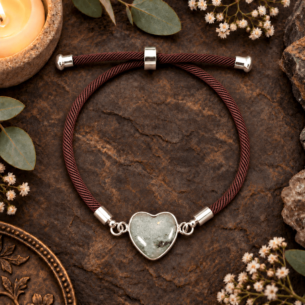 Adjustable Labradorite Heart Bracelet / Silver
