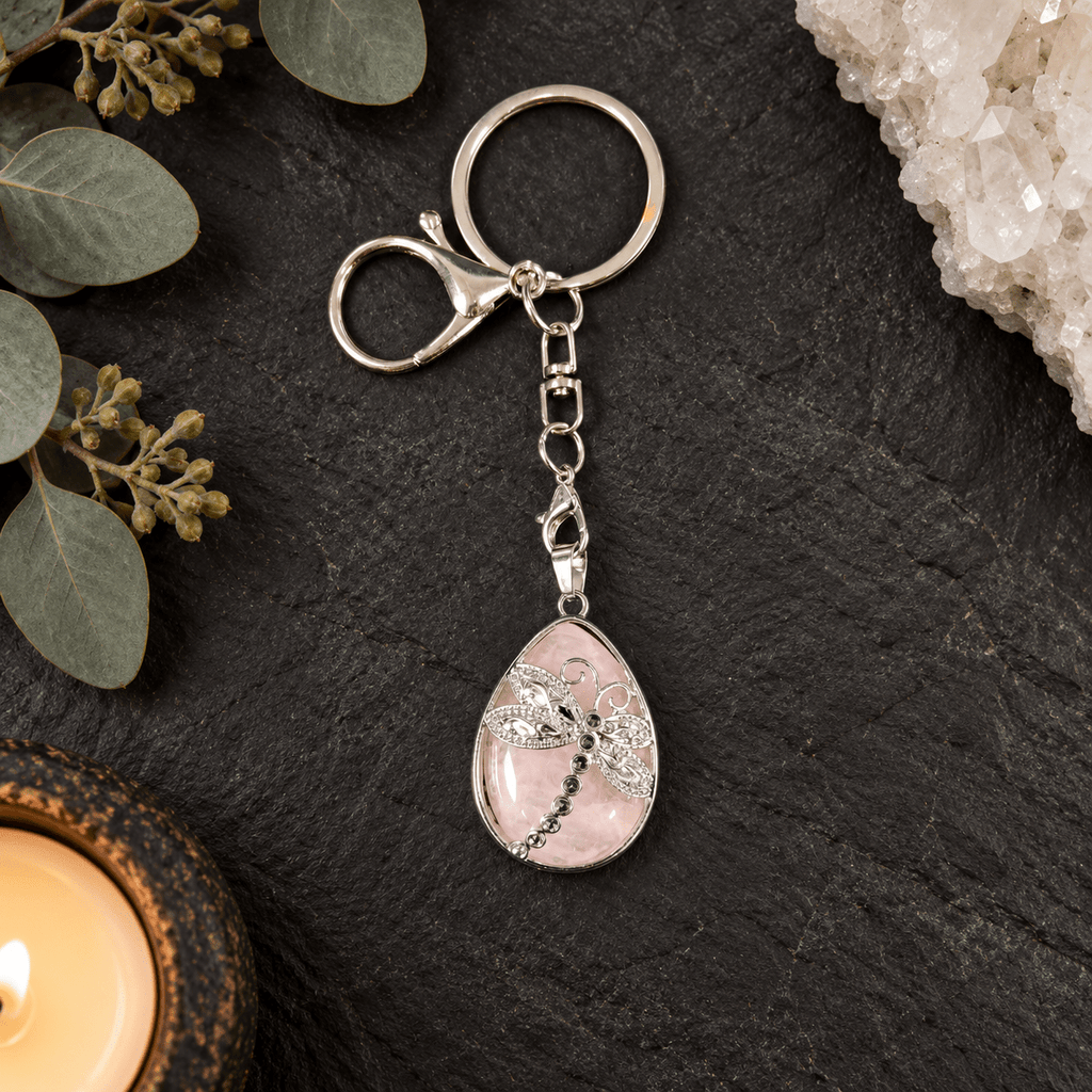 Rose Quartz Dragonfly Gemstone Keyring