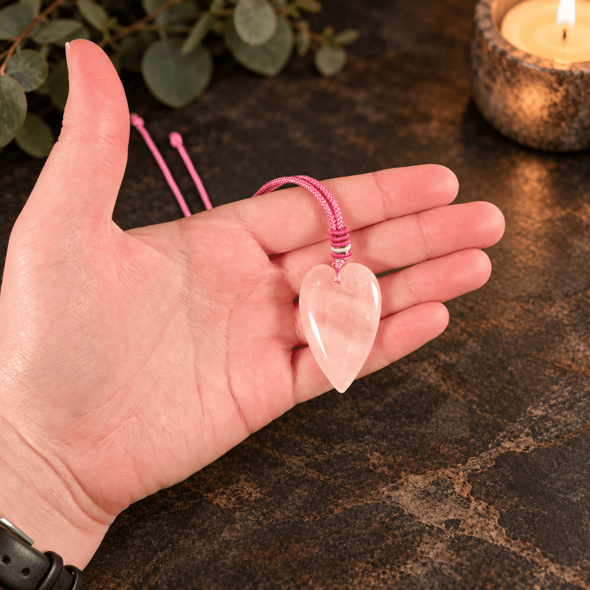 Rose Quartz 60cm Adjustable Heart Necklace