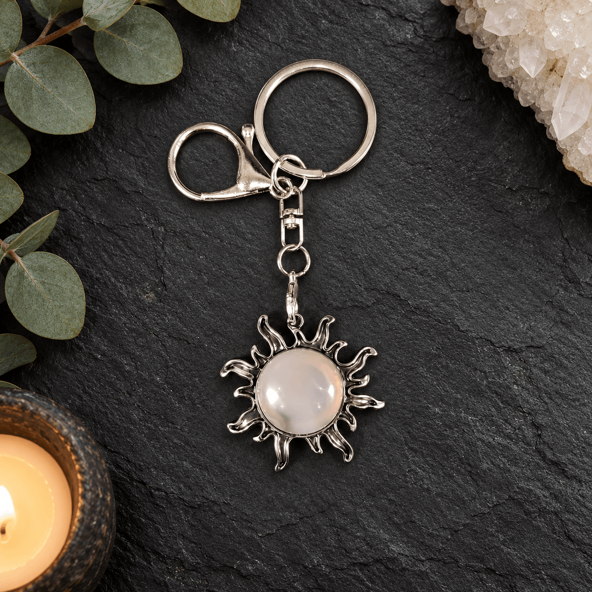 Rose Quartz Sun Gemstone Keyring