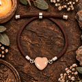 Adjustable Peach Aventurine Heart Bracelet / Silver