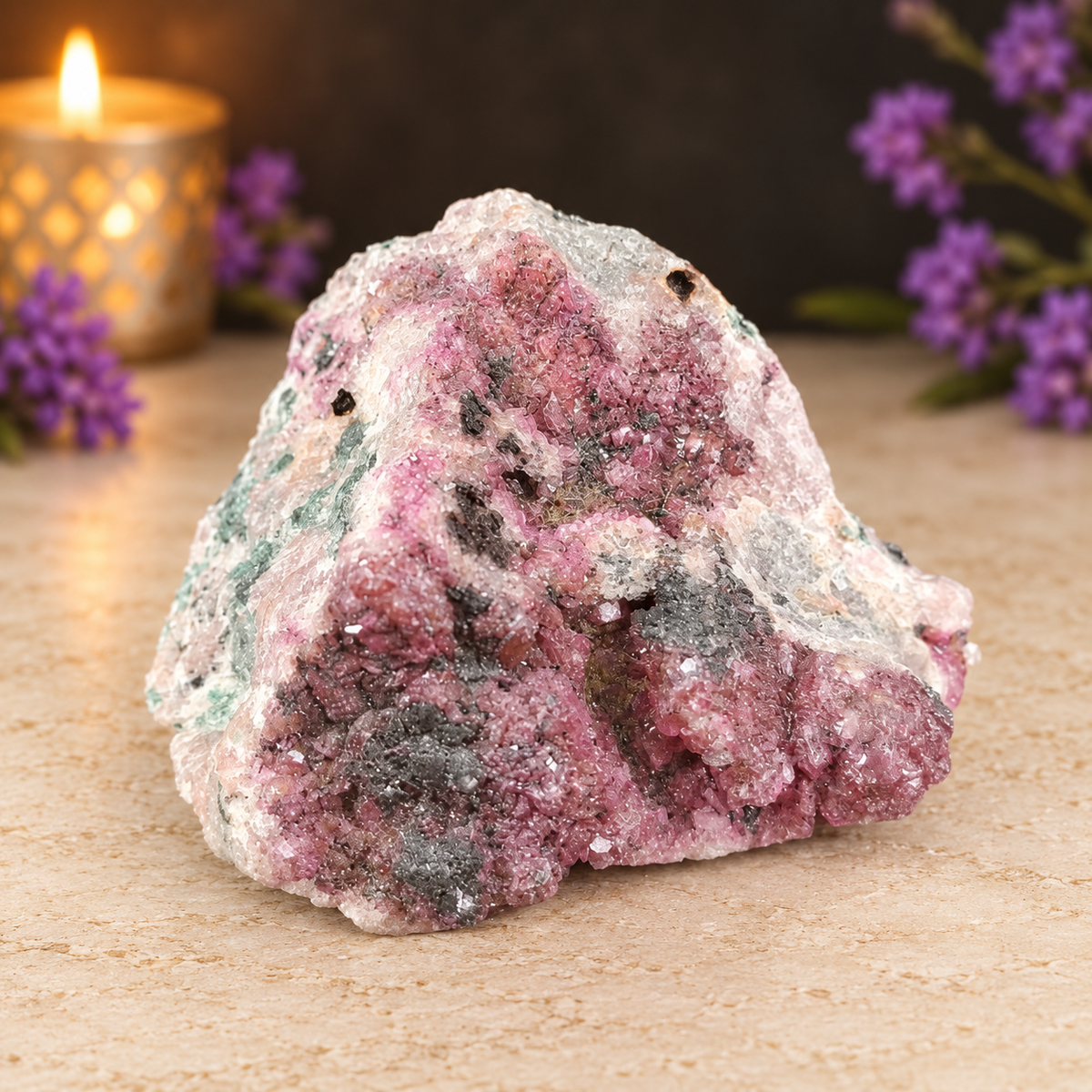 Cobaltoan Calcite with Malachite Specimen