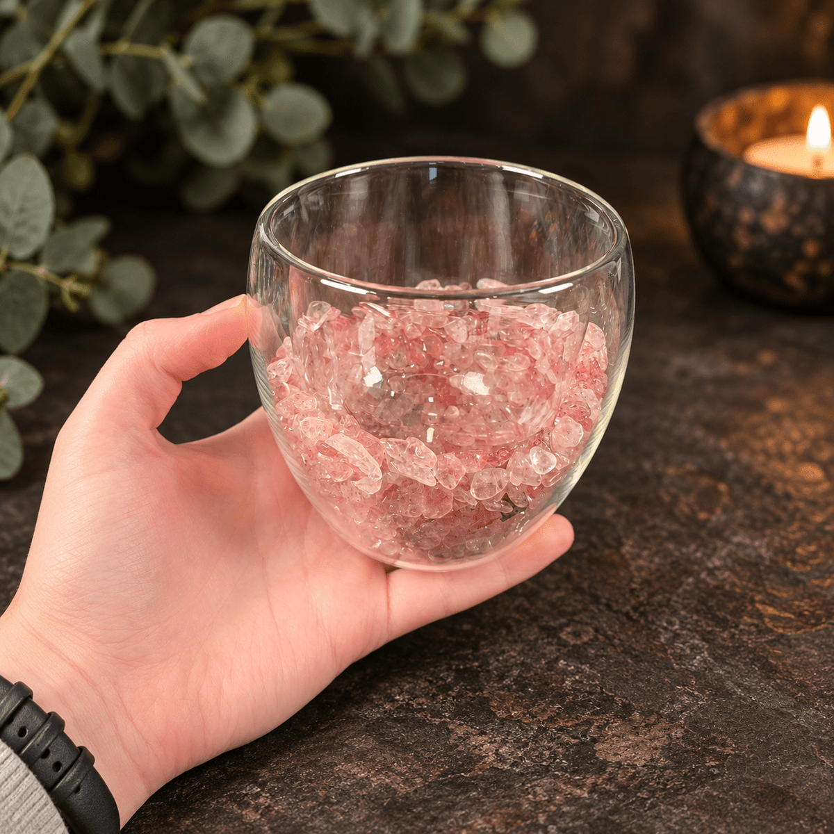 Strawberry Quartz 250ml Chip Double Wall Glass