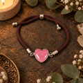 Adjustable Rhodonite Heart Bracelet / Silver