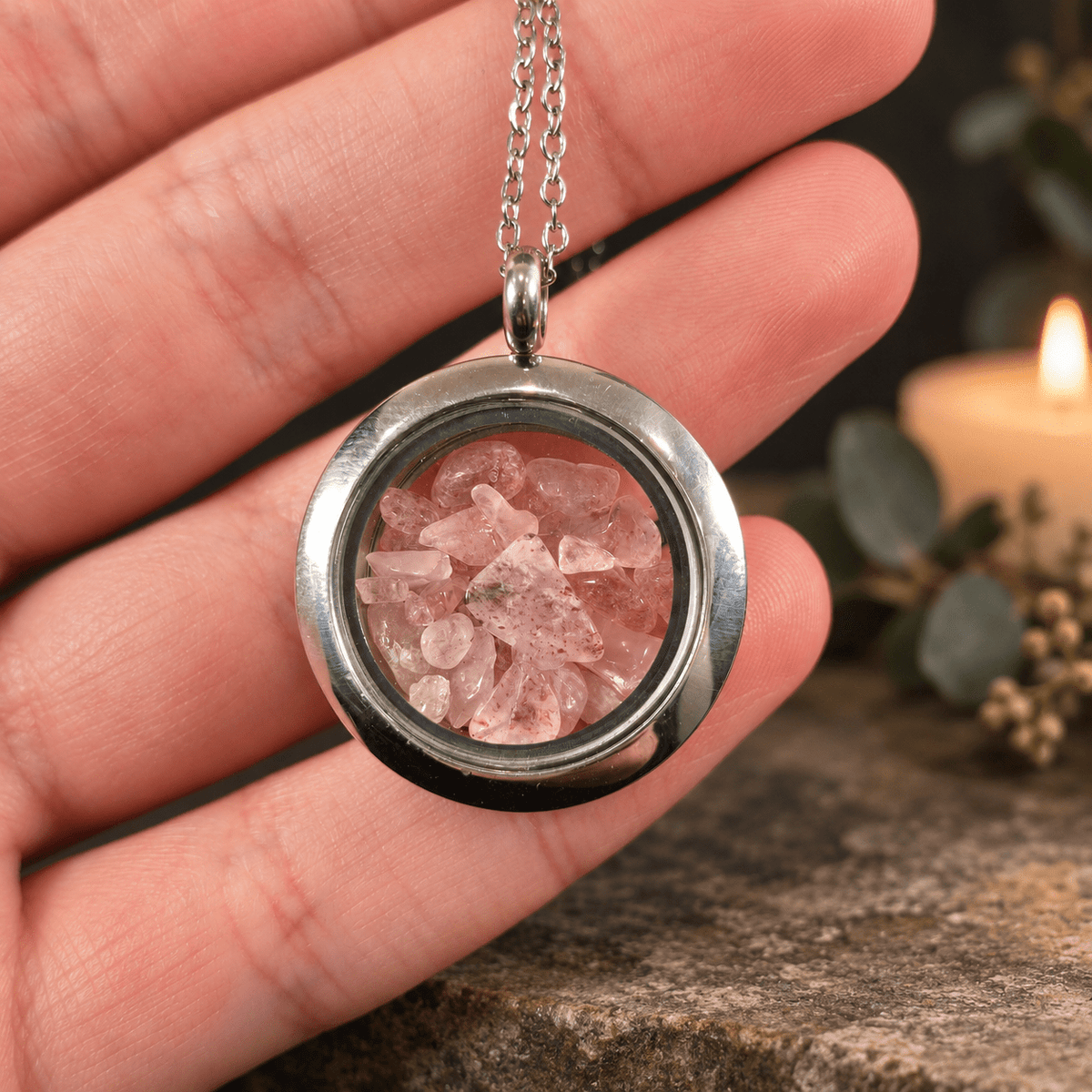 50cm Strawberry Quartz Chip Necklace