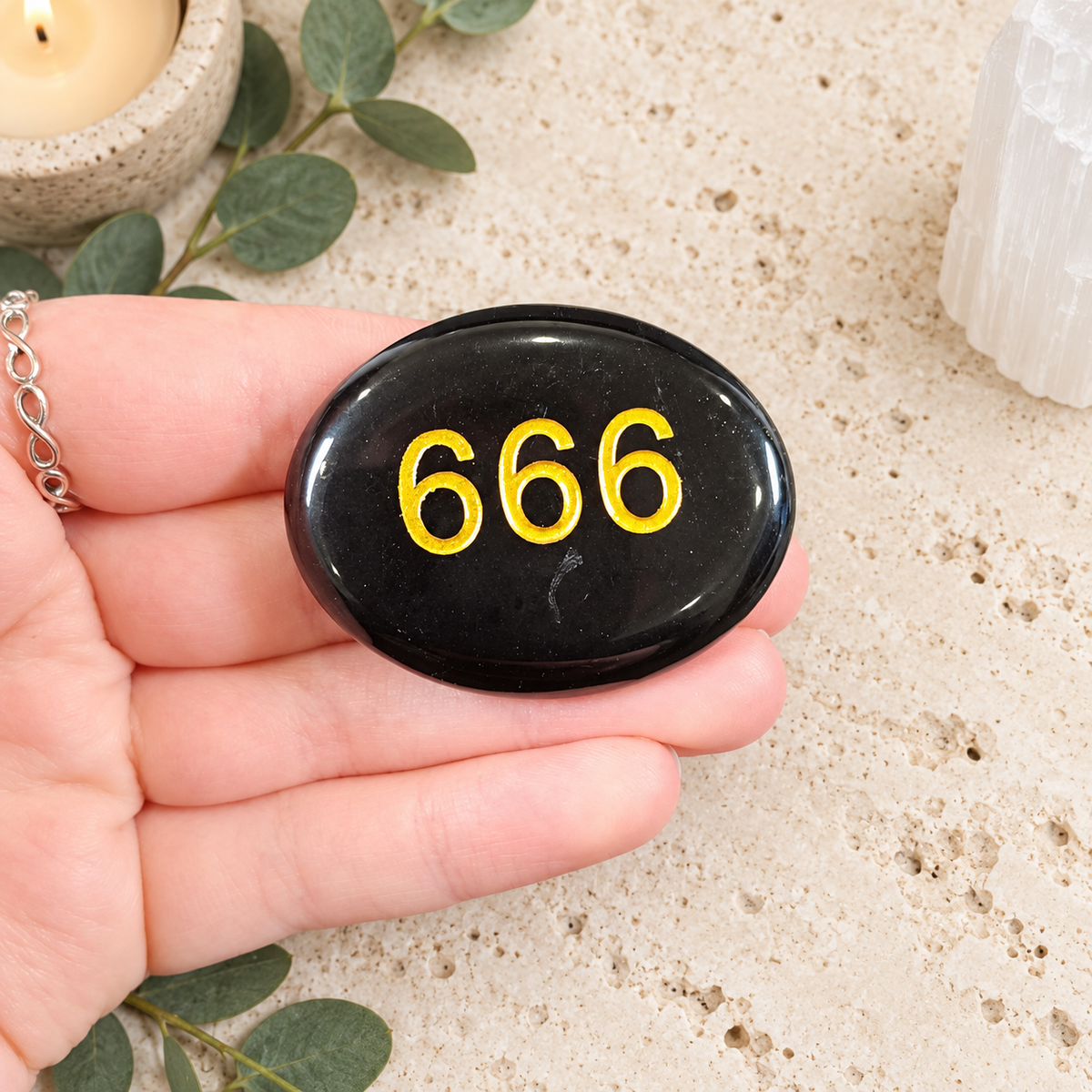 666 Obsidian Angel Number Palm - Reconnect & Realign