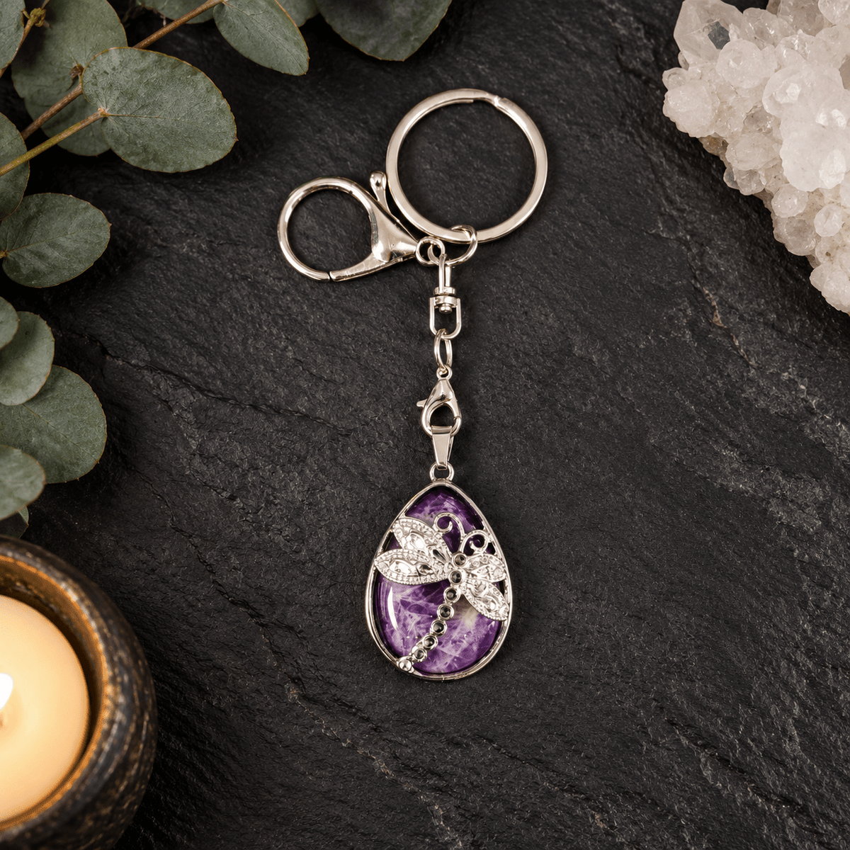 Amethyst Dragonfly Gemstone Keyring