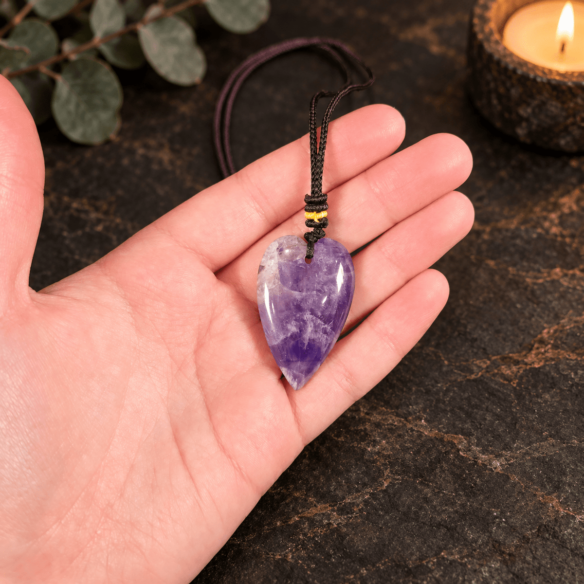 Amethyst 60cm Adjustable Heart Necklace