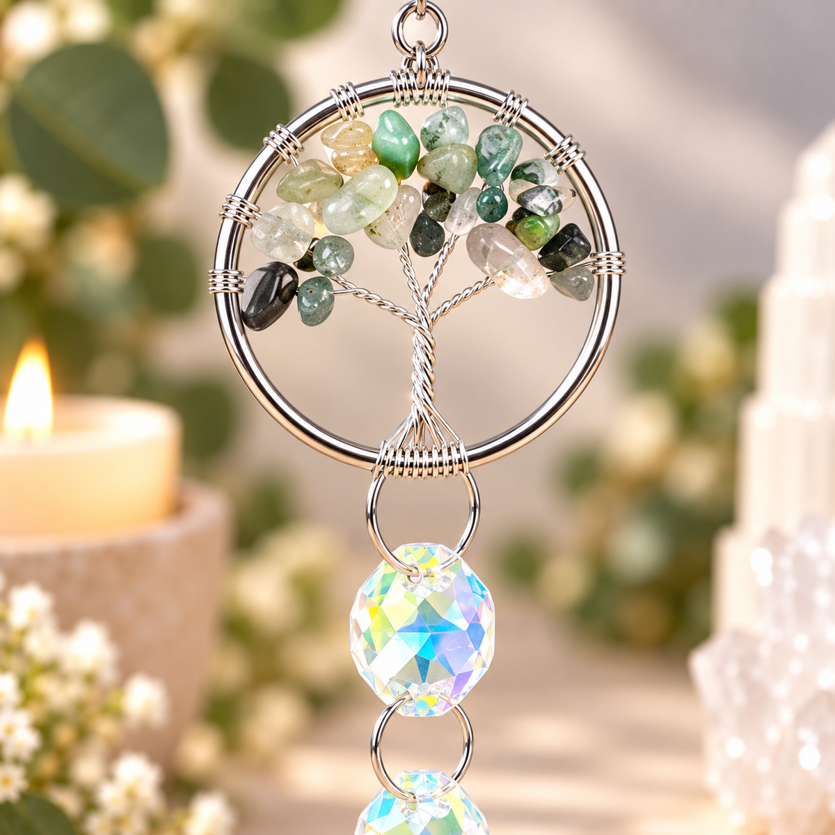 Moss Agate Tree of Life Suncatcher