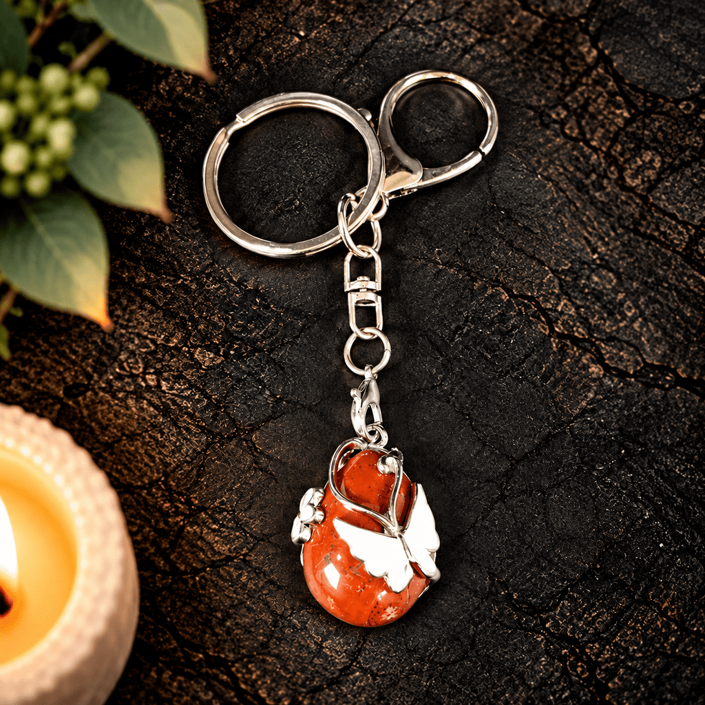 Red Jasper Butterfly Teardrop Gemstone Keyring
