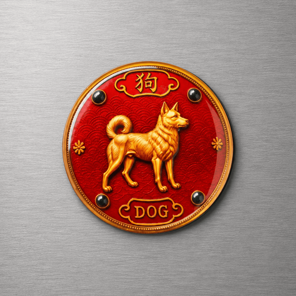 Year of the Dog Chinese Zodiac 4cm Glass Magnet