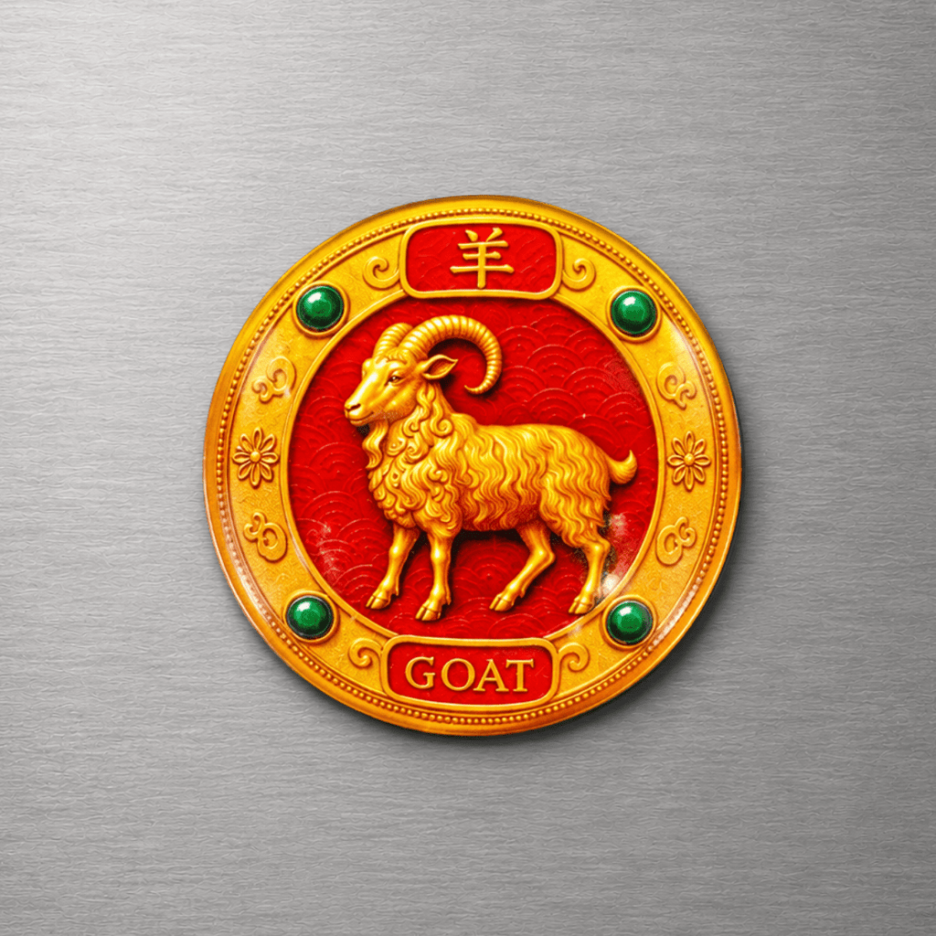 Year of the Goat Chinese Zodiac 4cm Glass Magnet