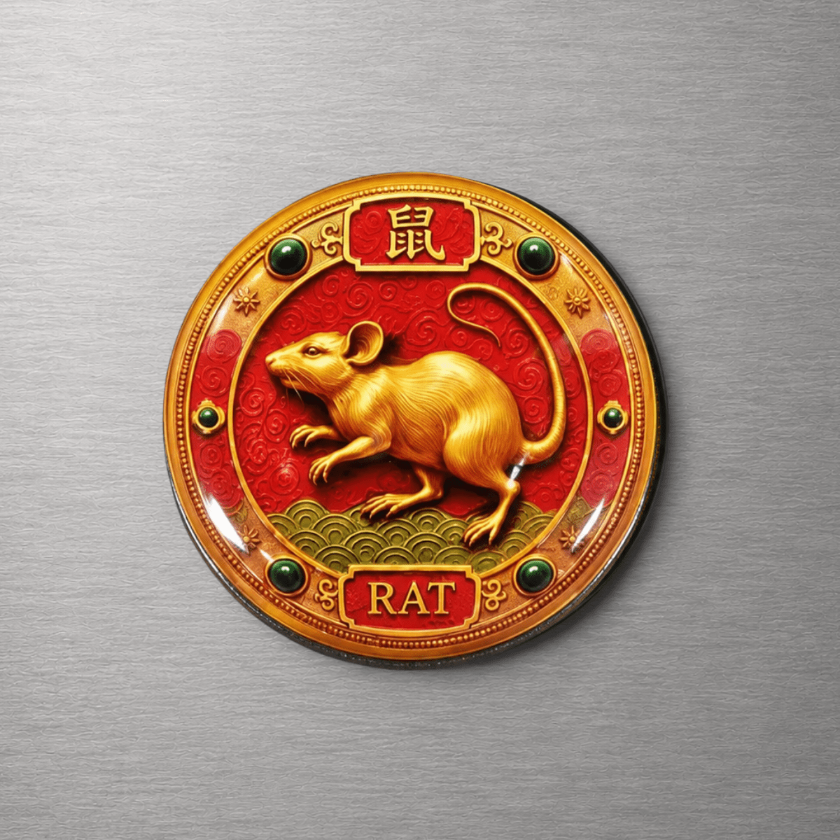 Year of the Rat Chinese Zodiac 4cm Glass Magnet