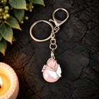 Rose Quartz Butterfly Teardrop Gemstone Keyring