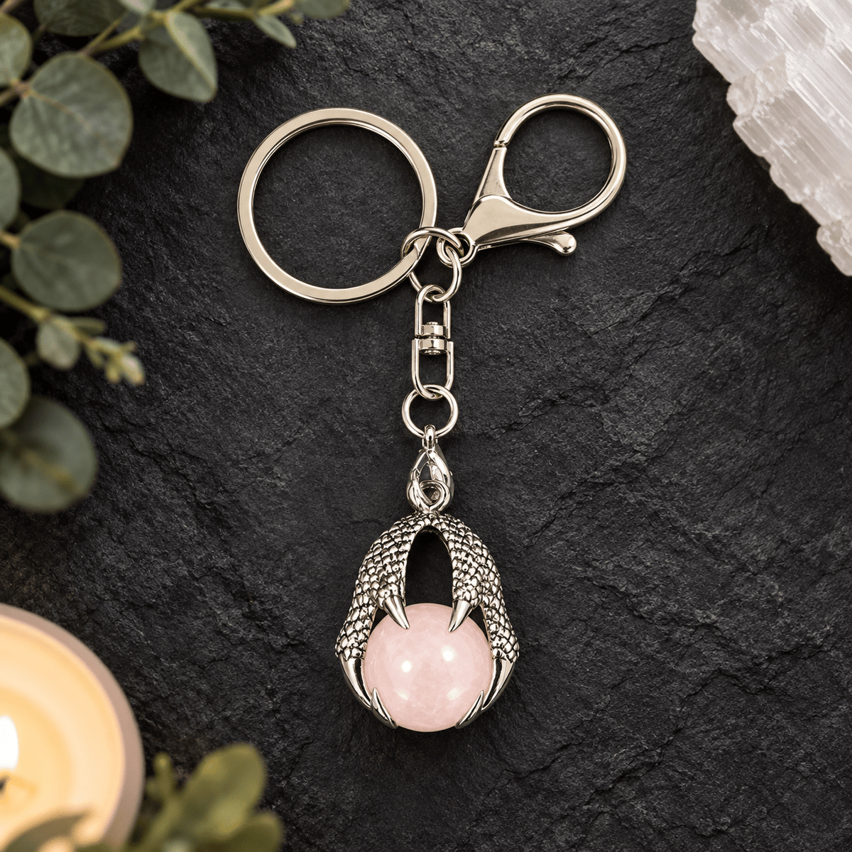 Rose Quartz Dragon Claw Gemstone Keyring