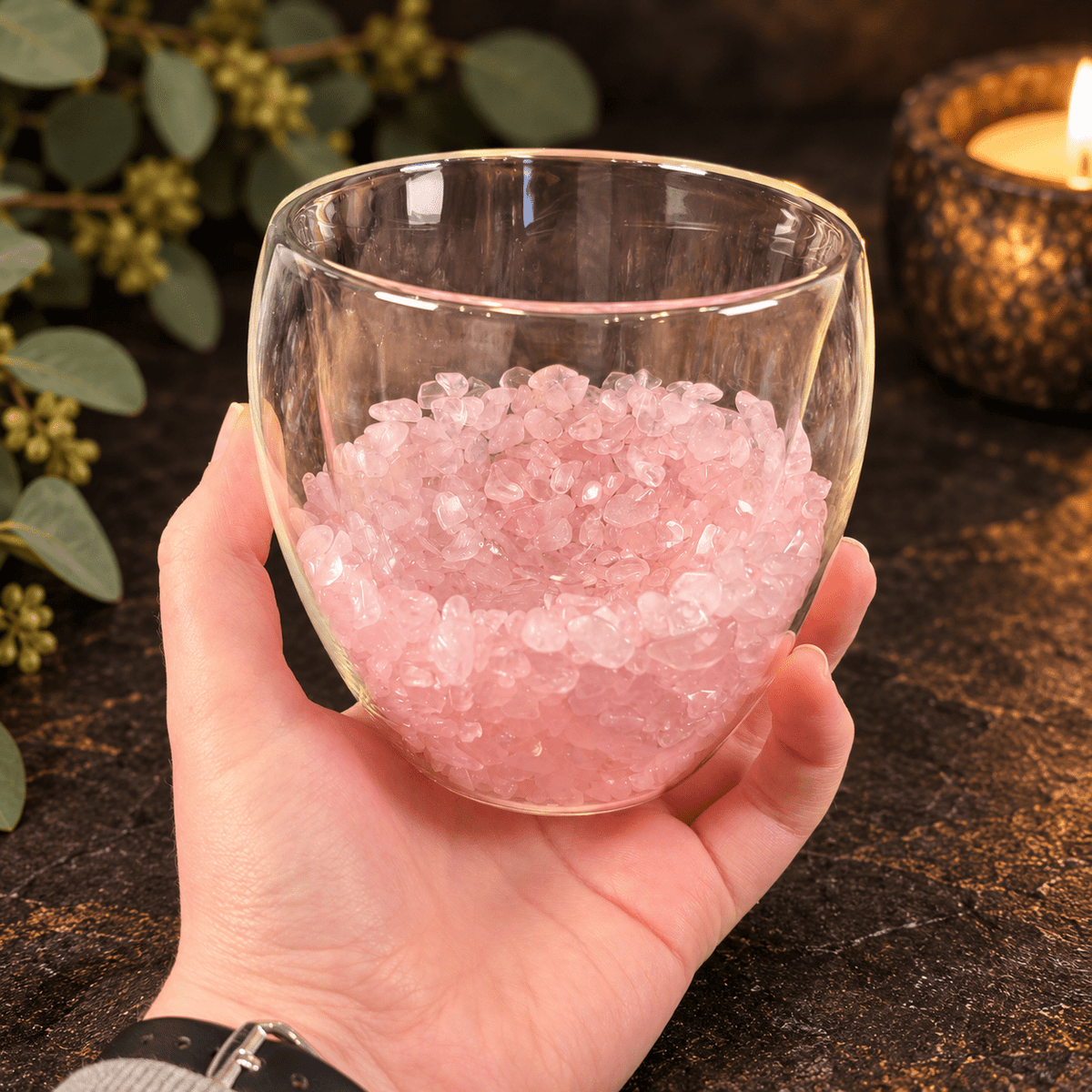 Rose Quartz 250ml Chip Double Wall Glass