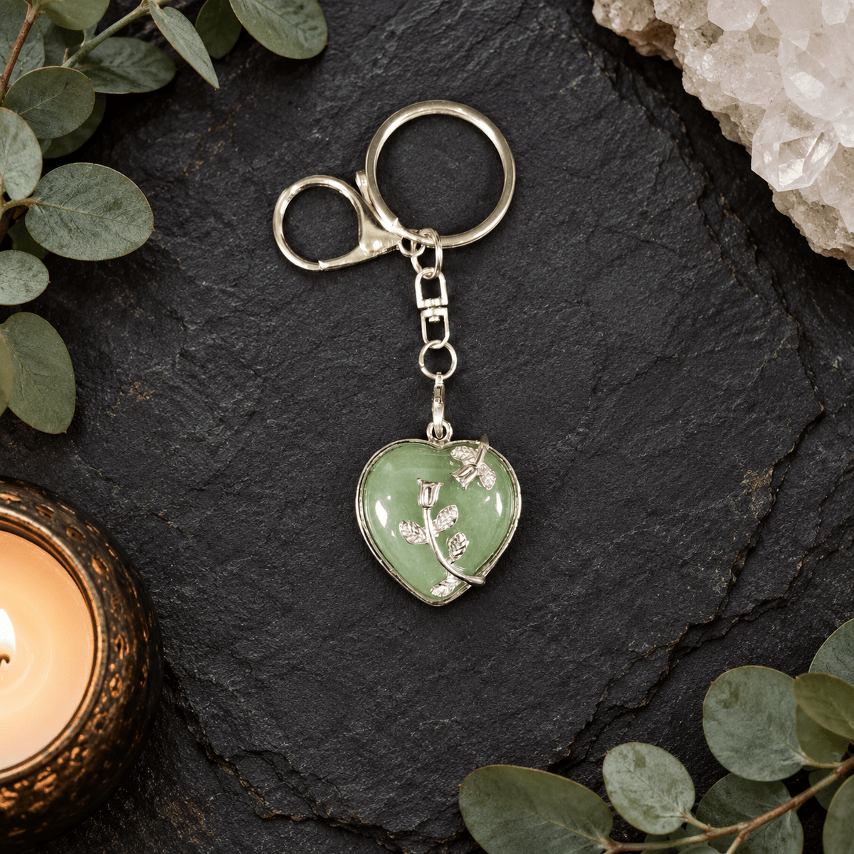 Aventurine Heart Gemstone Keyring