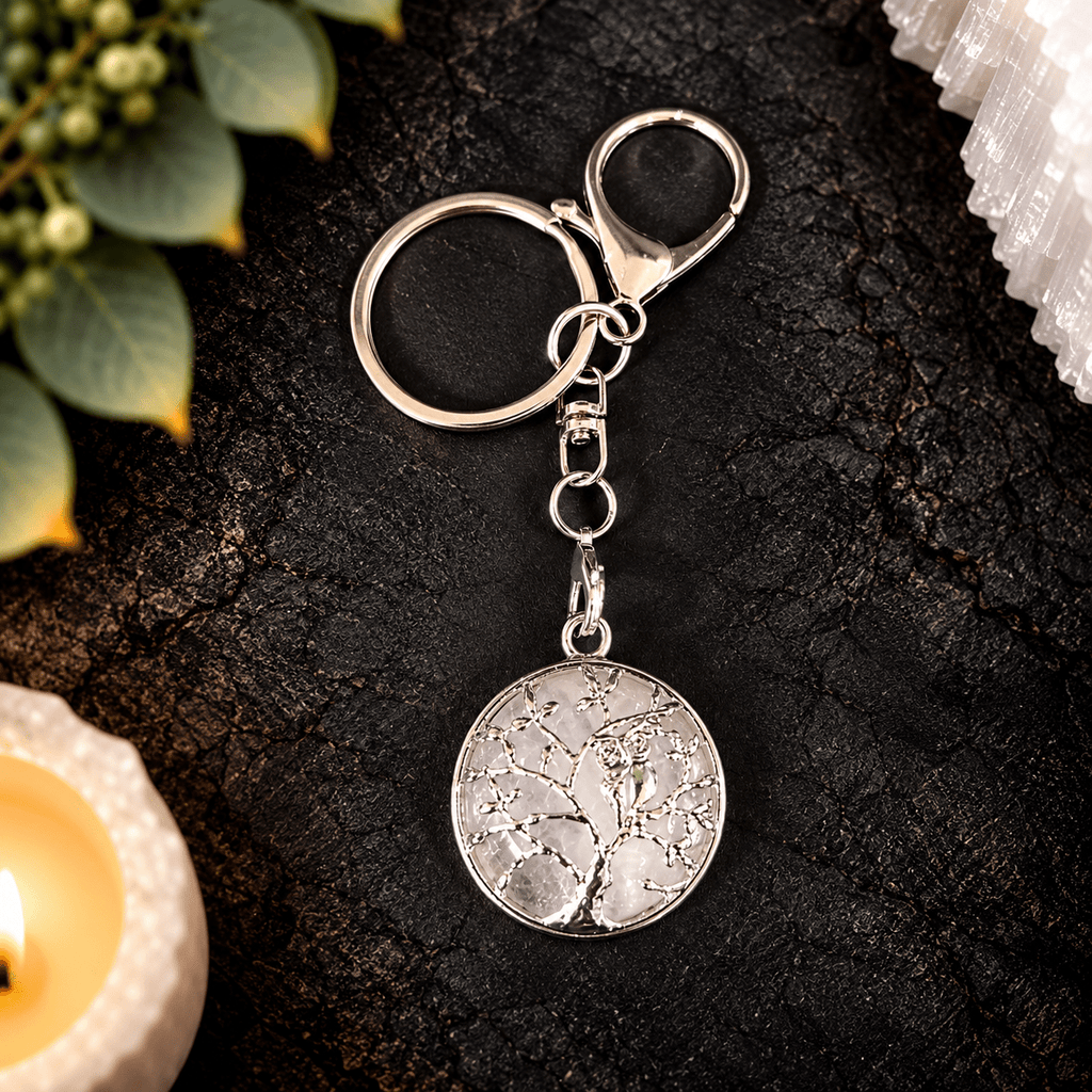 Clear Quartz Owl Gemstone Keyring