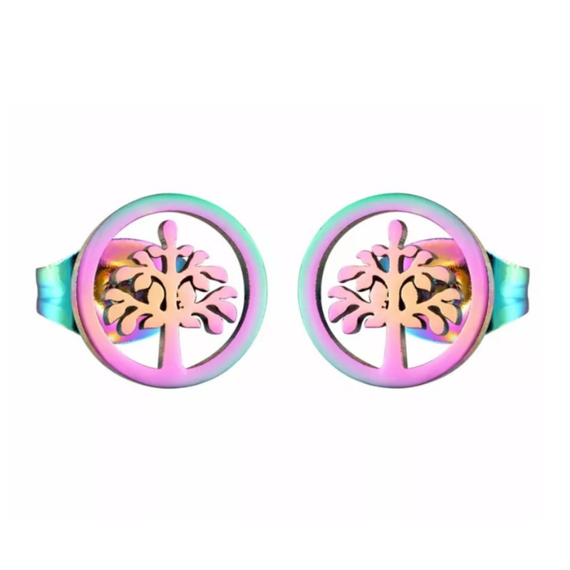 Titanium Coated Stainless Steel Stud Earrings - Tree