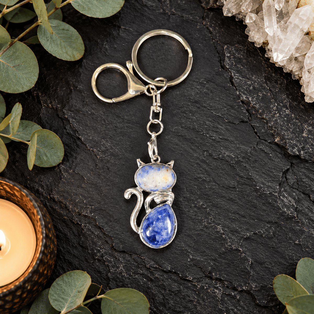Sodalite Cat Gemstone Keyring