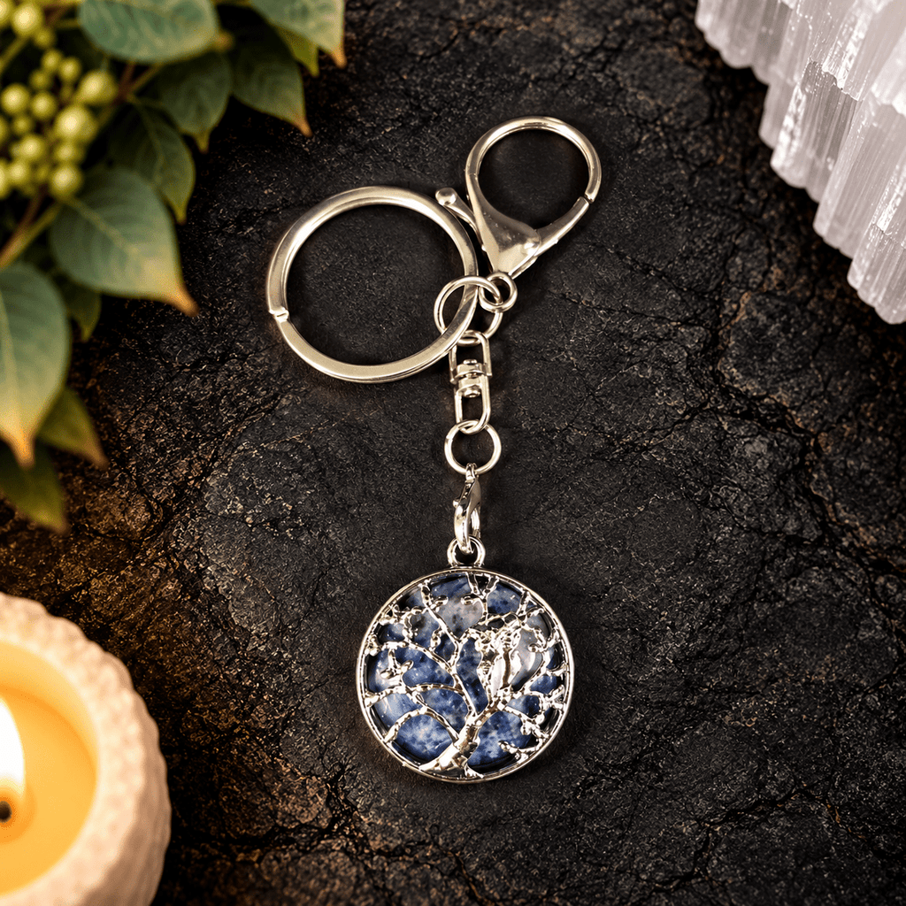 Blue Spot Jasper Owl Keyring