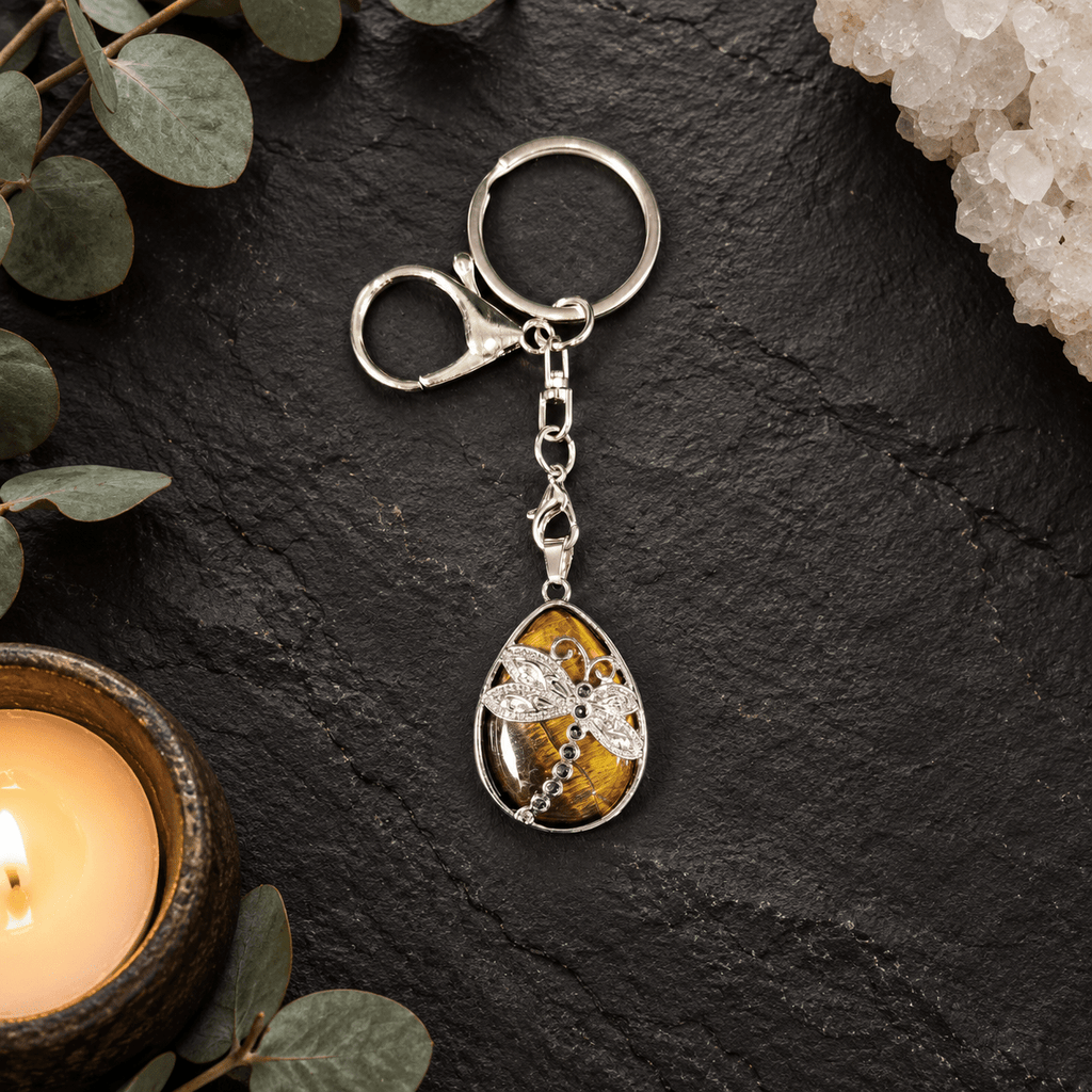 Tiger Eye Dragonfly Gemstone Keyring