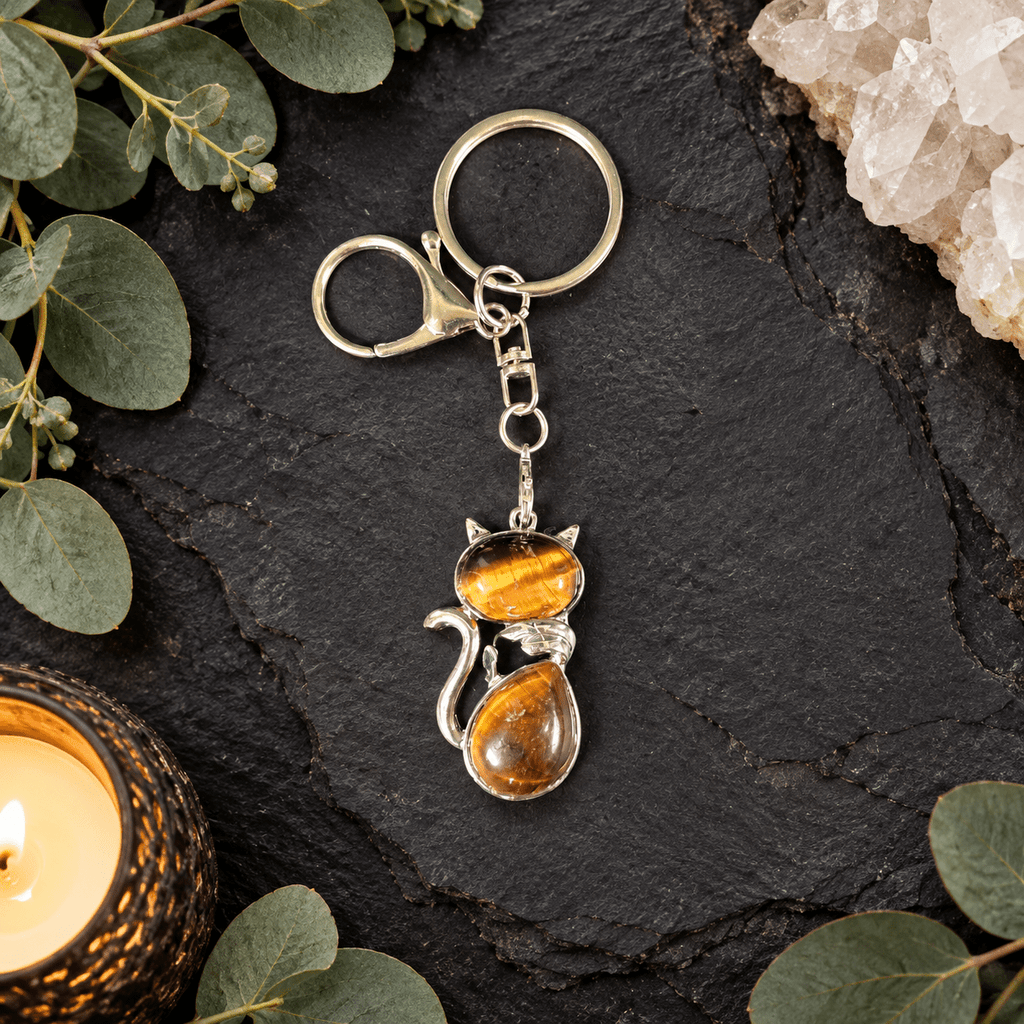 Tiger Eye Cat Gemstone Keyring