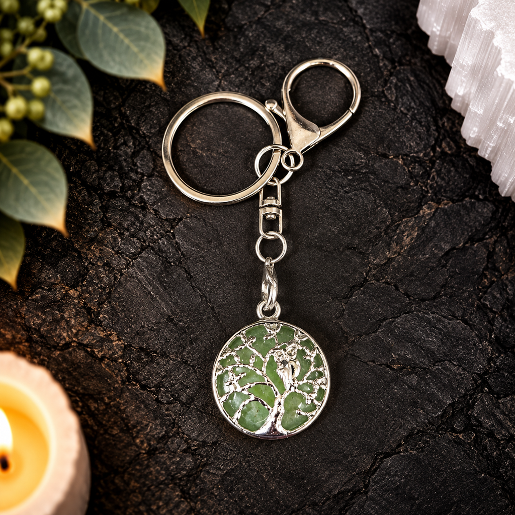 Aventurine Owl Gemstone Keyring