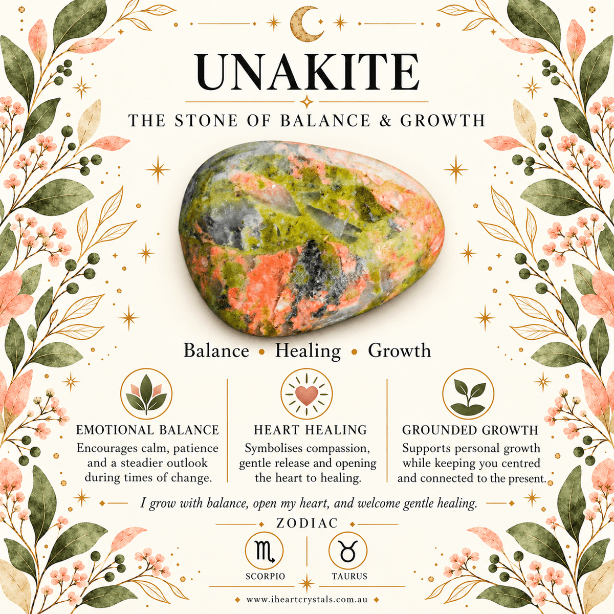 Unakite 60cm Adjustable Heart Necklace
