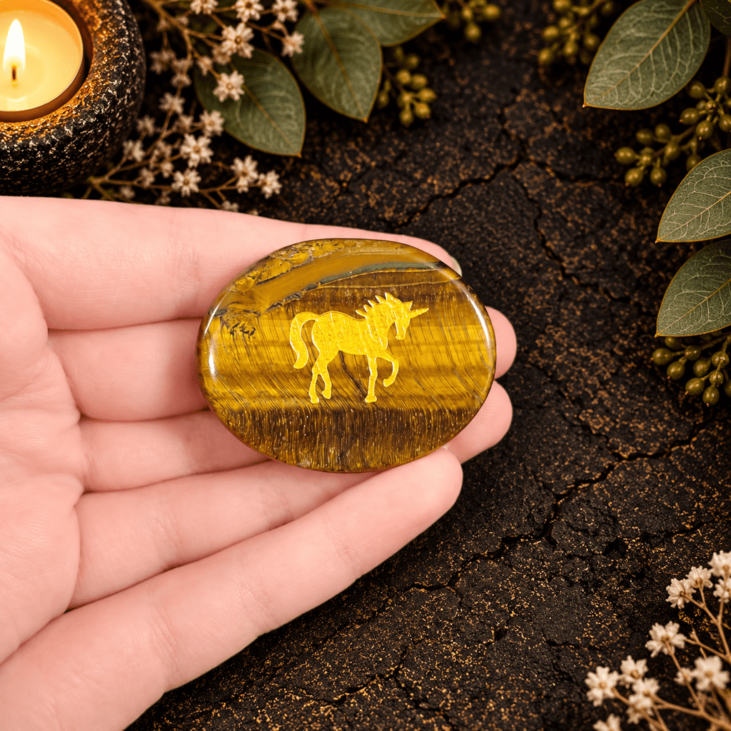 Gold Unicorn on Tiger Eye Palm