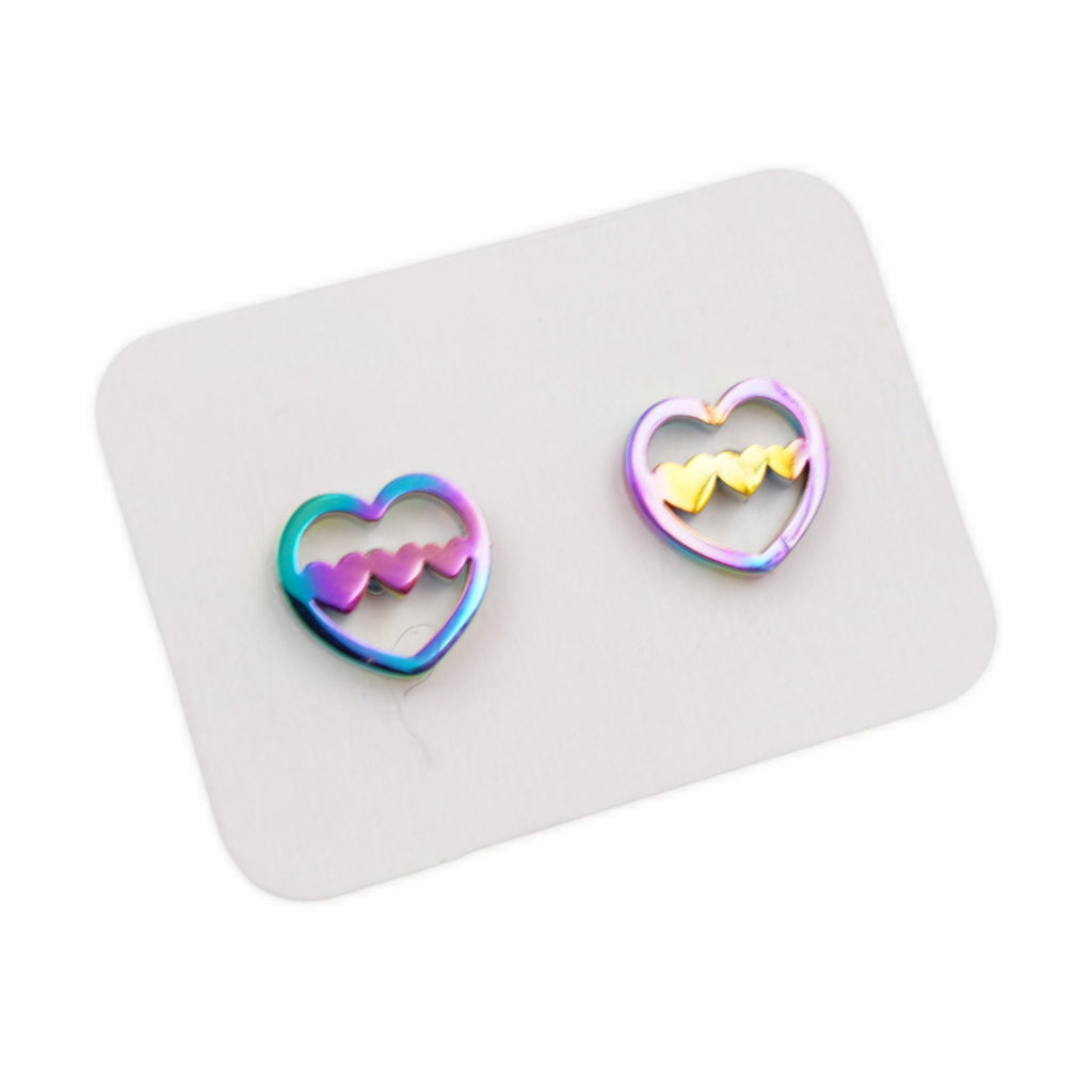 Titanium Coated Stainless Steel Stud Earrings - Hearts