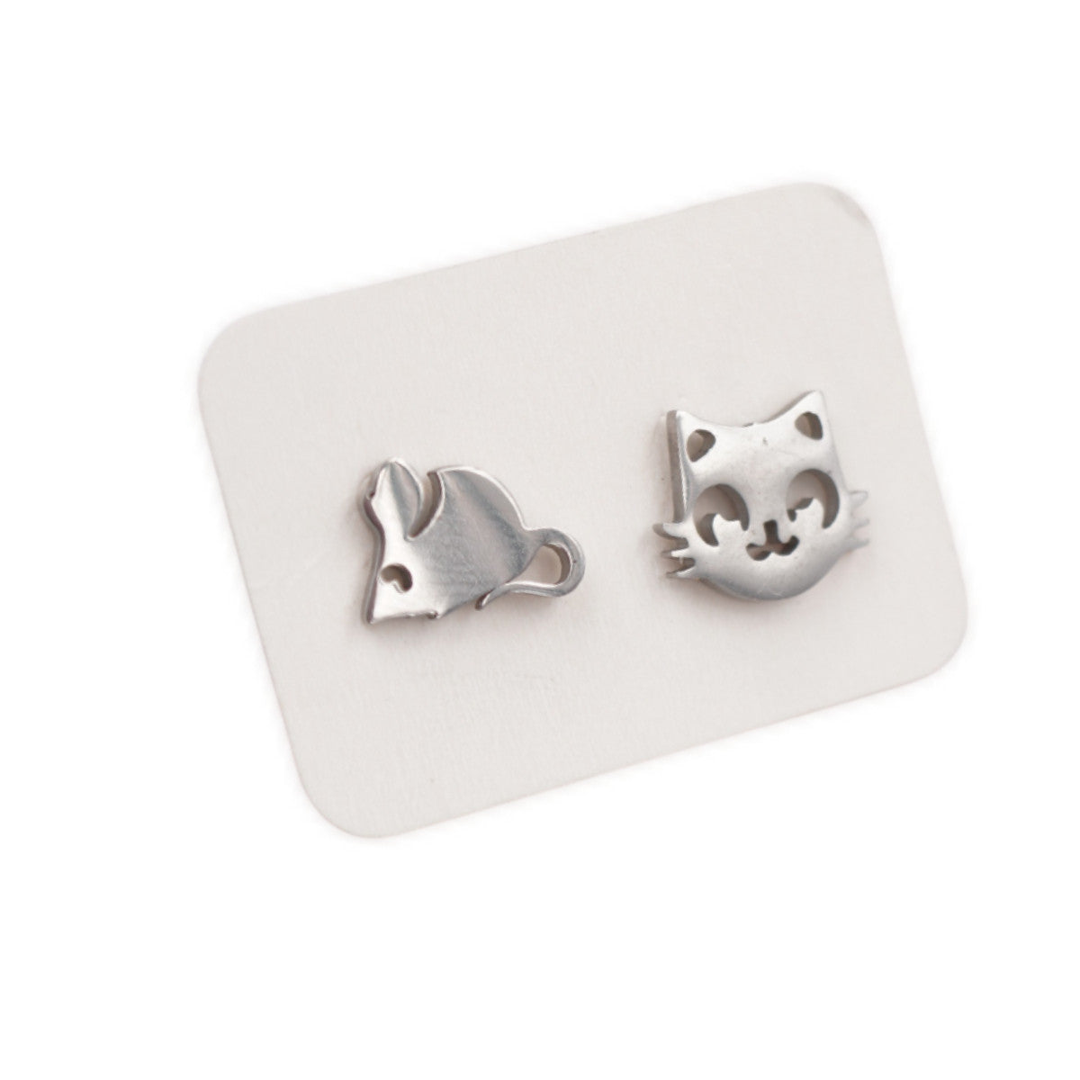 Stainless Steel Stud Earrings - Cat & Mouse