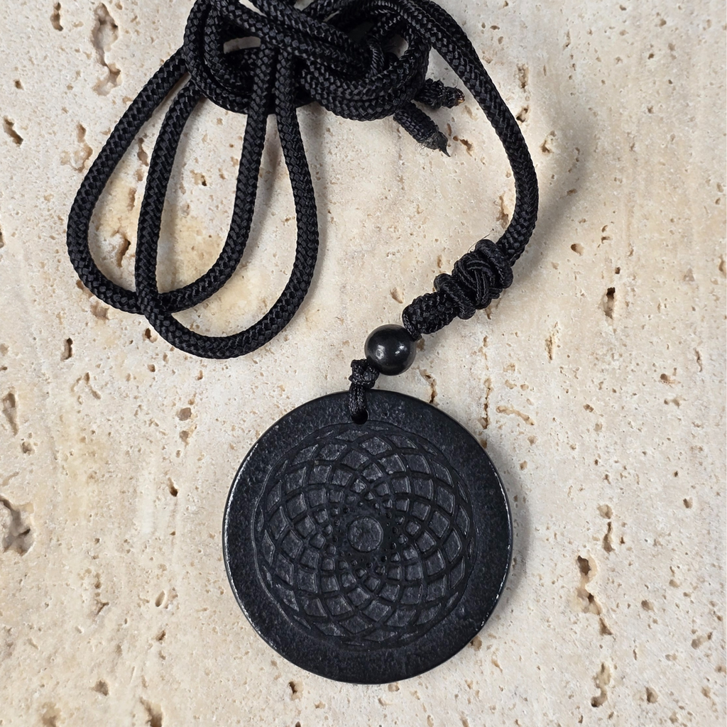 3.5cm Lotus Mandala Shungite Adjustable Necklace