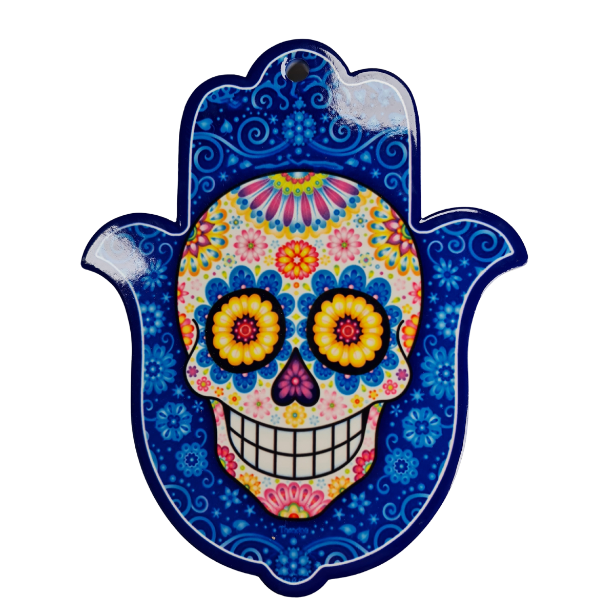 Blue Sugar Skull Standing  Ceramic Trivet