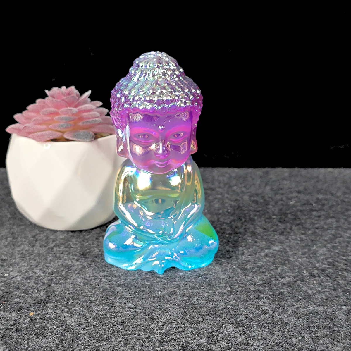 Aura Coated Selenite Buddha - Purple/Yellow/Blue