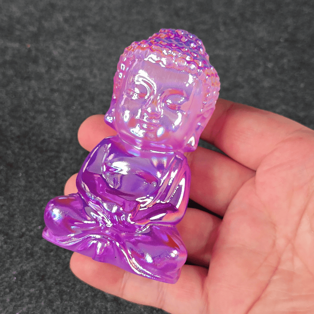Aura Coated Selenite Buddha - Light/Dark Purple