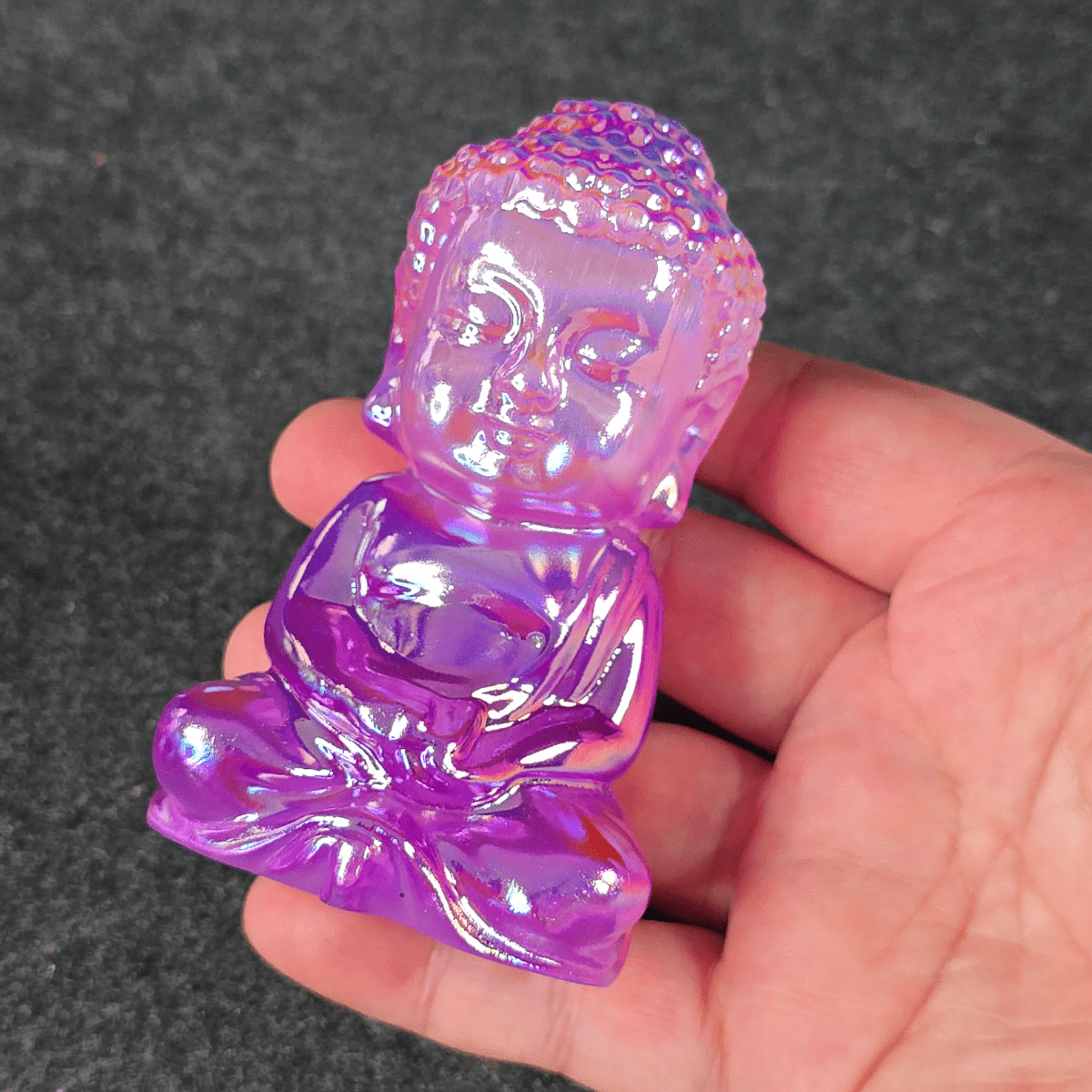 Aura Coated Selenite Buddha - Light/Dark Purple