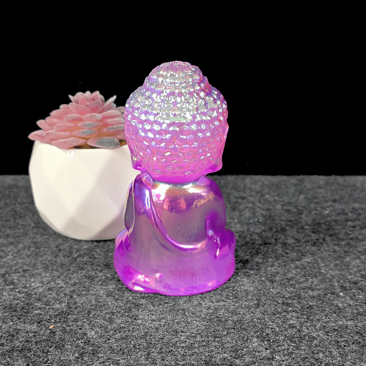 Aura Coated Selenite Buddha - Light/Dark Purple