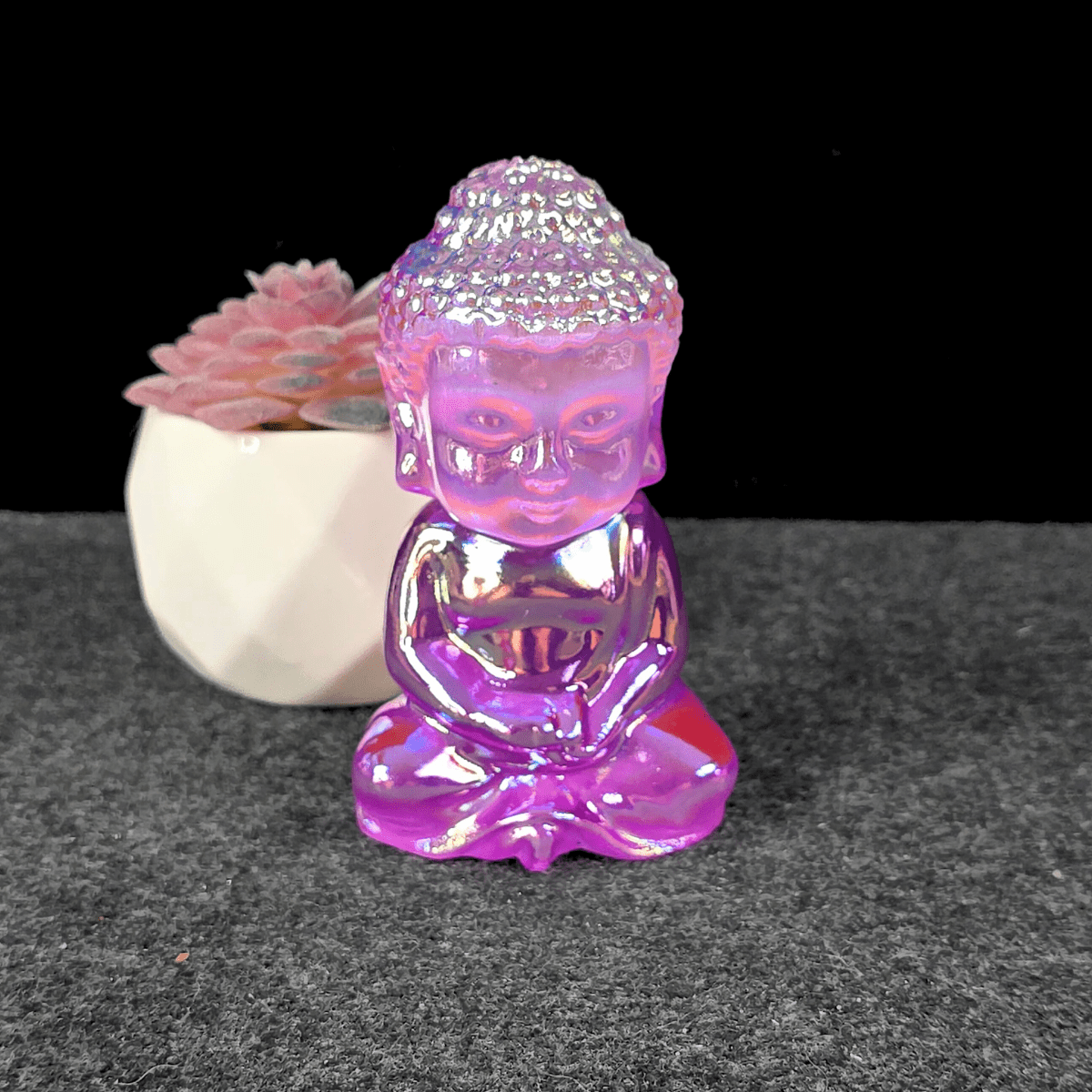 Aura Coated Selenite Buddha - Light/Dark Purple
