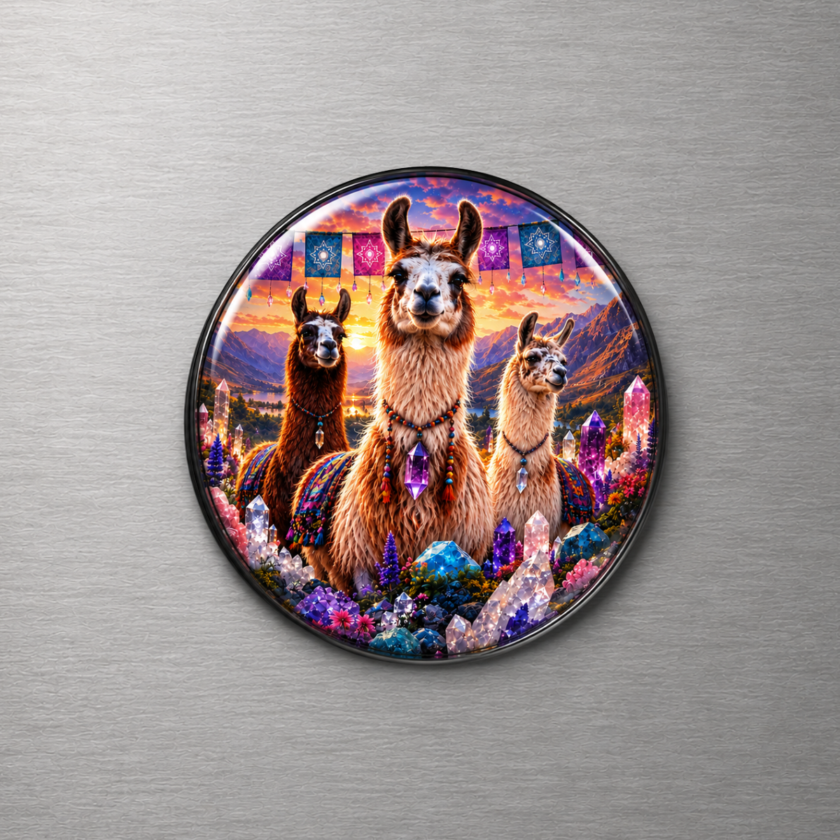 Llamas with Crystals 4cm Glass Magnet