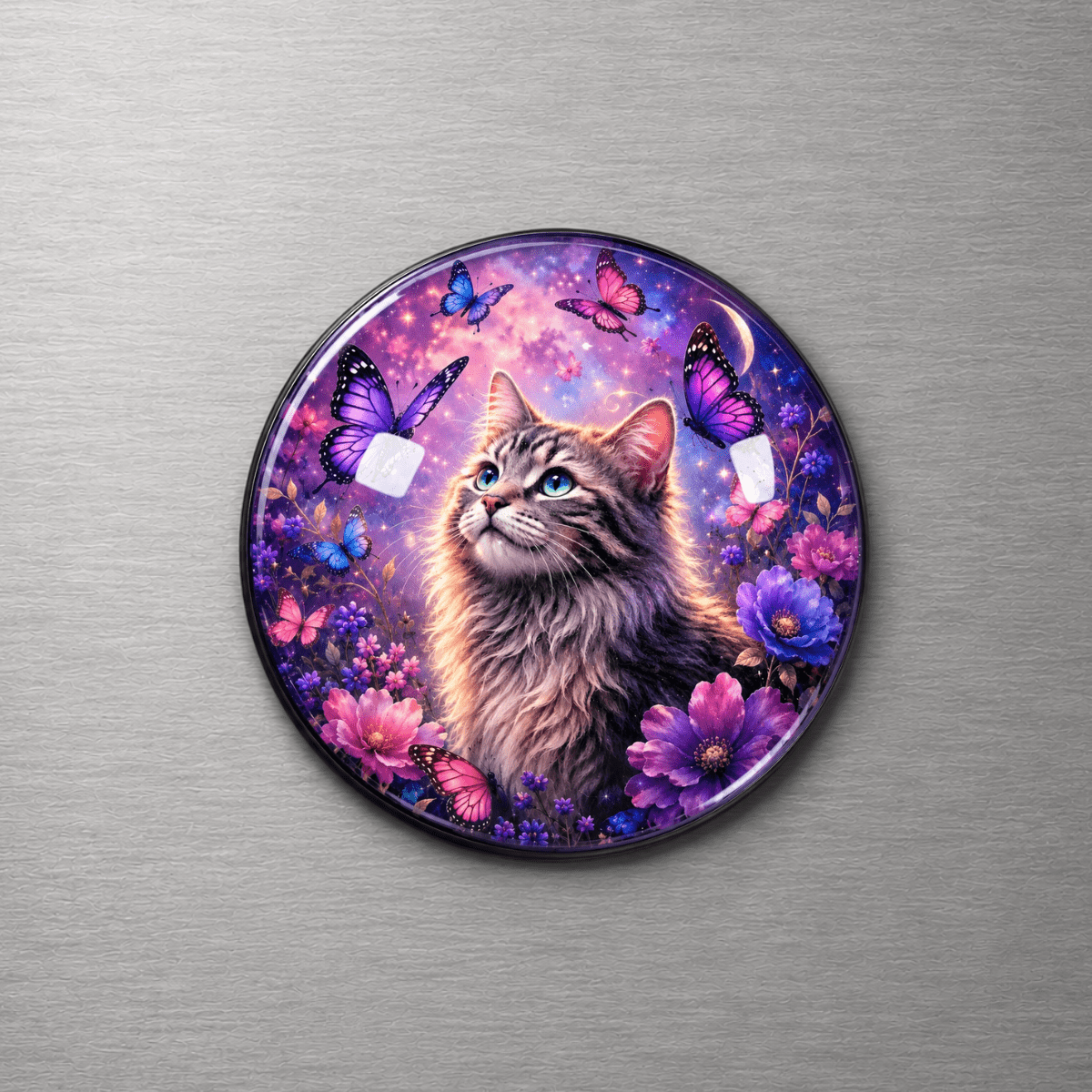 Cat with Butterflies 4cm Glass Magnet